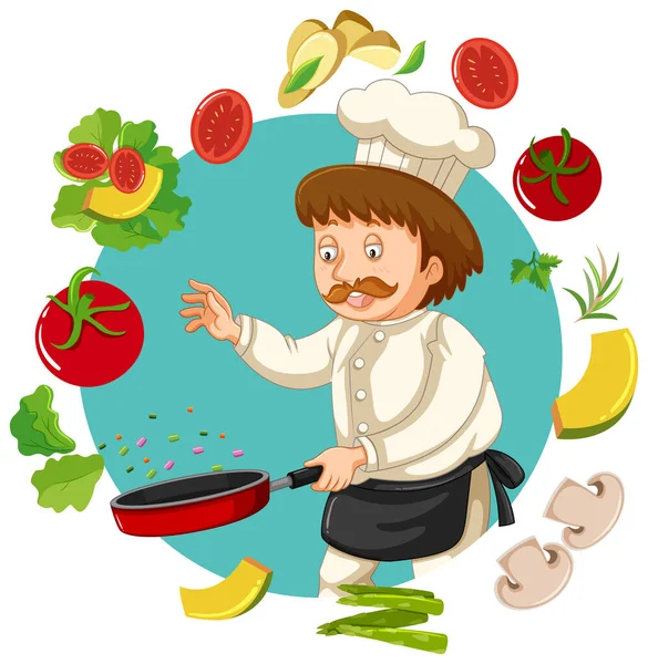 Chef Man Cartoon Character Illustration — ストックベクタ