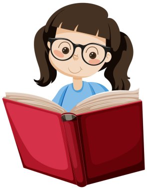 A girl reading book in cartoon style illustration