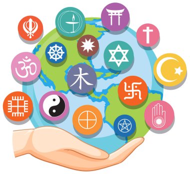 World religion symbols concept illustration