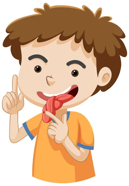 Boy Cartoon Character Tongue Twister Illustration — 스톡 벡터