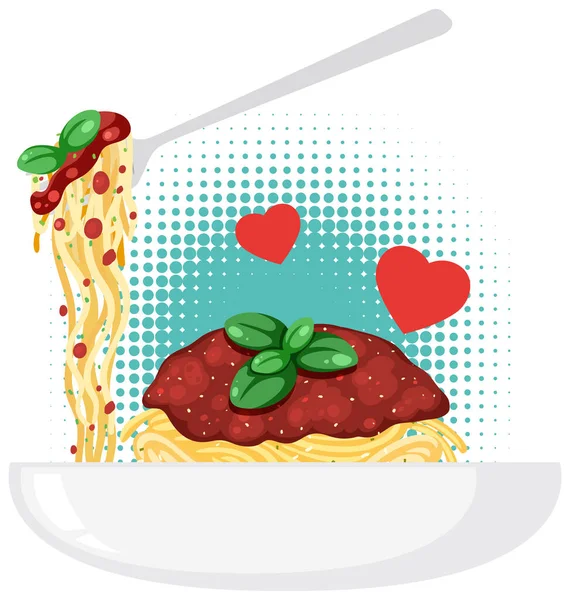 Spaghetti Pasta Bolognese Sauce Illustration — Vetor de Stock
