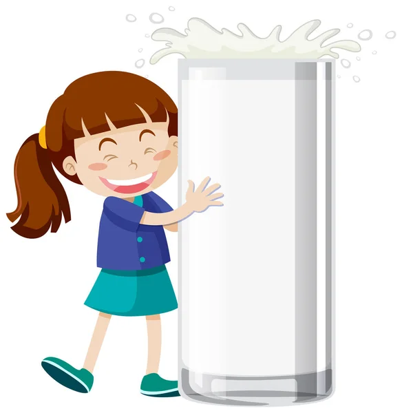Happy Girl Standing Milk Glass Illustration — Stock Vector