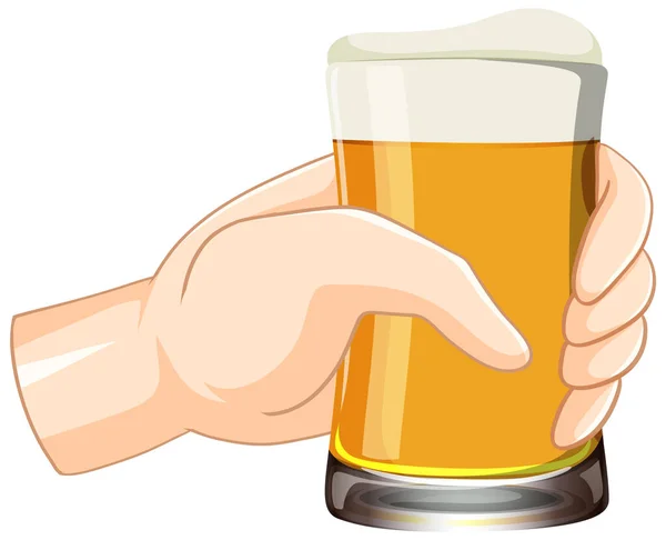 Hand Houden Bier Glas Illustratie — Stockvector