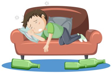 Alcoholic drunk man cartoon character illustration