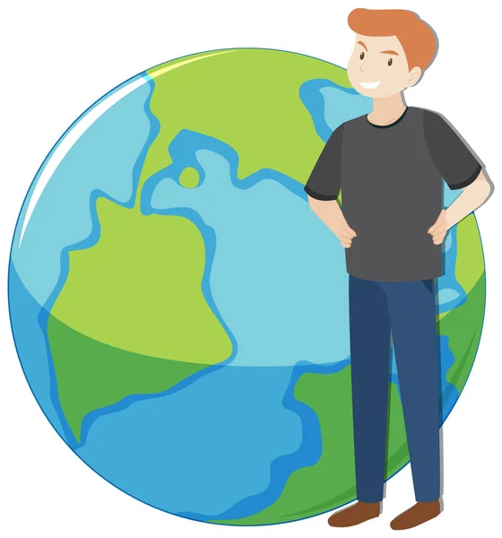 Man Stading Next Earth Cartoon Illustration — Image vectorielle