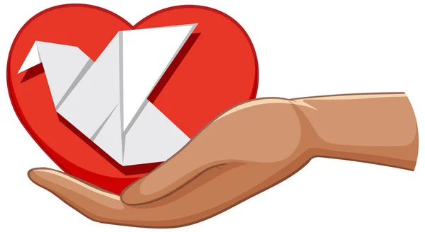 Classic Bird Origami Heart Human Hand Illustration — Vettoriale Stock