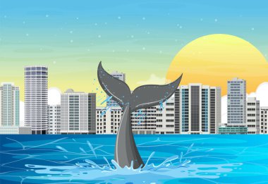 A tail of whale in the water illustration
