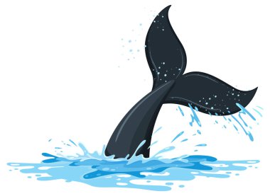 Tail of whale in the water illustration