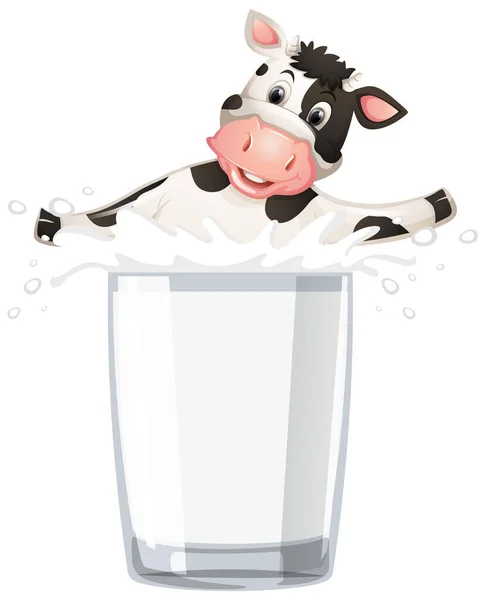 Cartoon Cow Glass Milk Illustration — Vettoriale Stock