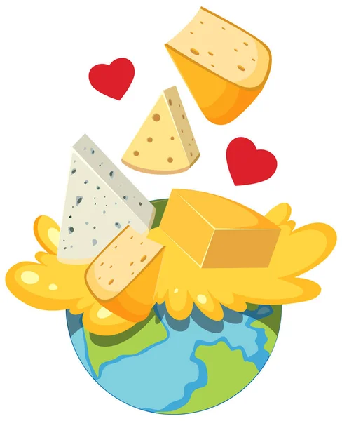 Different Cheeses Cartoon Style Illustration — Stockvector