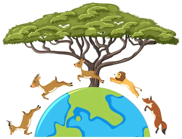 Animals Jumping Earth White Background Illustration — Stock Vector