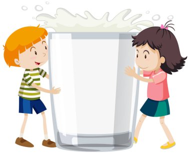 A glass of milk with cartoon character illustration