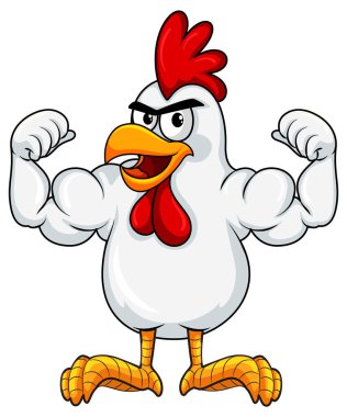 Muscular rooster cartoon character illustration