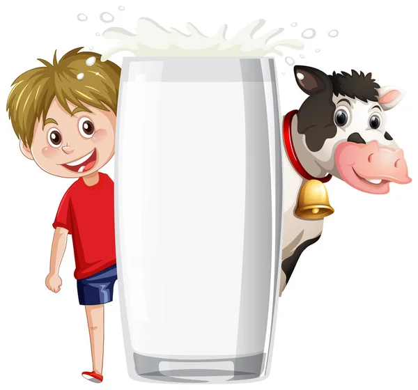 Glass Milk Cartoon Character Illustration — Vetor de Stock