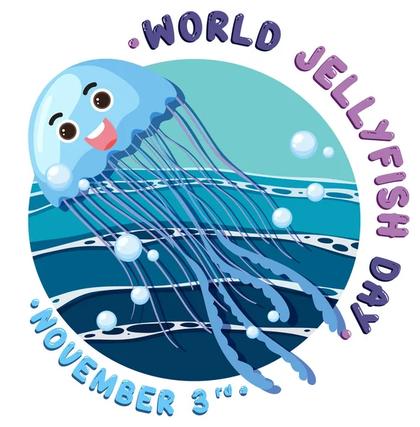 World Jellyfish Day Logo Design Illustration — Vettoriale Stock