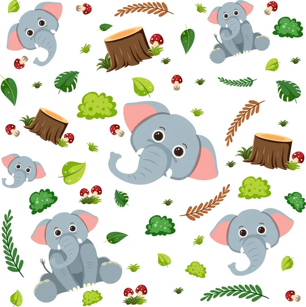 Elephant Schattig Dier Naadloze Patroon Illustratie — Stockvector