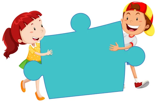 Two Kids Jigsaw Piece Illustration — Stockvector