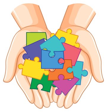 Jigsaw pieces in hands illustration