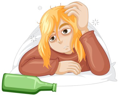 Alcoholic woman cartoon character illustration