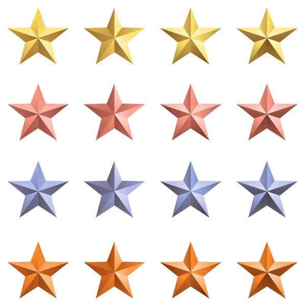Conjunto Diferentes Colores Ilustración Estrellas Metálicas — Vector de stock