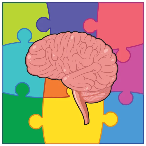 ジグソーパズルを背景にした人間の脳 — ストックベクタ