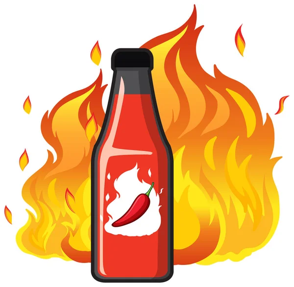 Chili Sauce Bottle Fire Illustration — Vetor de Stock