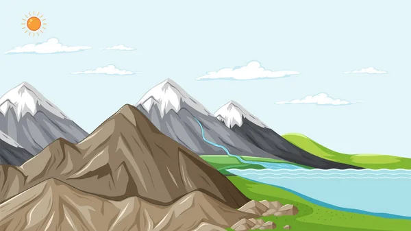 Desain Miniatur Dengan Ilustrasi Lanskap Gunung - Stok Vektor