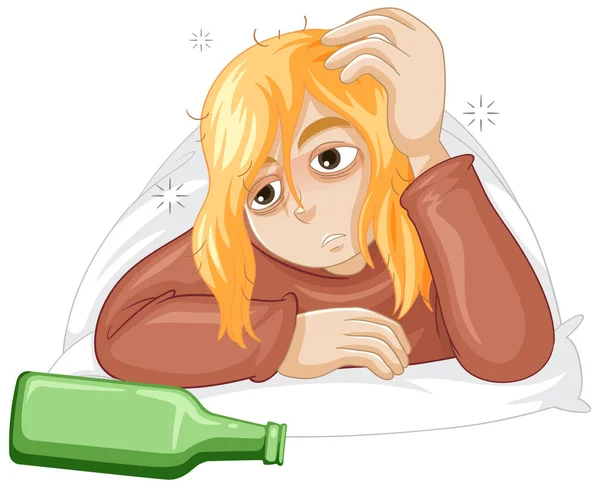 Alcoholic Woman Cartoon Character Illustration — Stock Vector