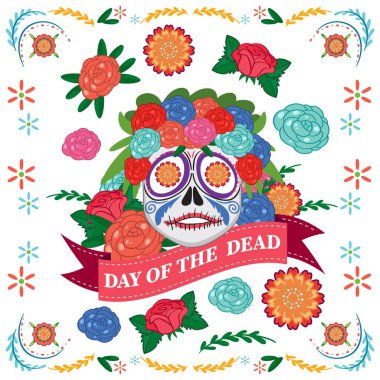 Day of the dead with calaca skull illustration