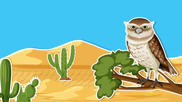 Egy Bagoly Sivatagi Háttér Illusztráció — Stock Vector