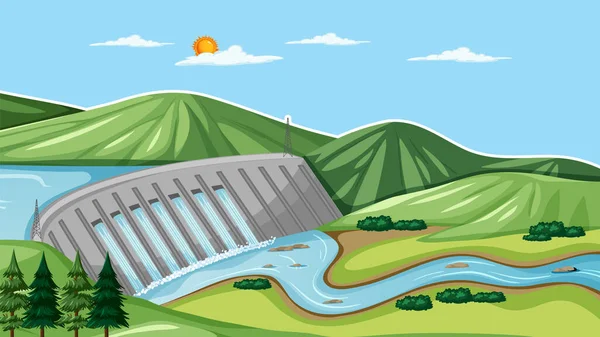 Thumbnail Design Dam Landscape Illustration — Stock Vector