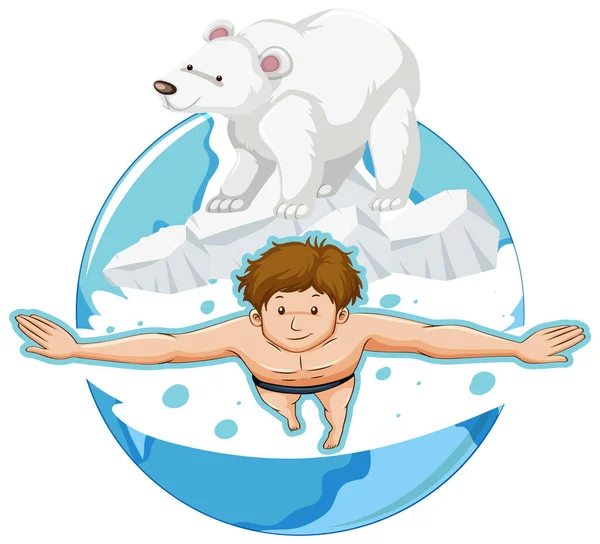 People Swimming Frozen Ice Pond Illustration — Vetor de Stock