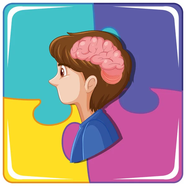 Human Brain Jigsaw Puzzle Illustration — Stock Vector