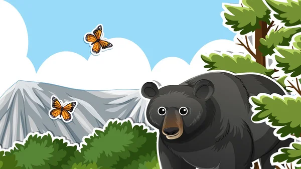Thumbnail Design Black Bear Forest Illustration — Stock Vector