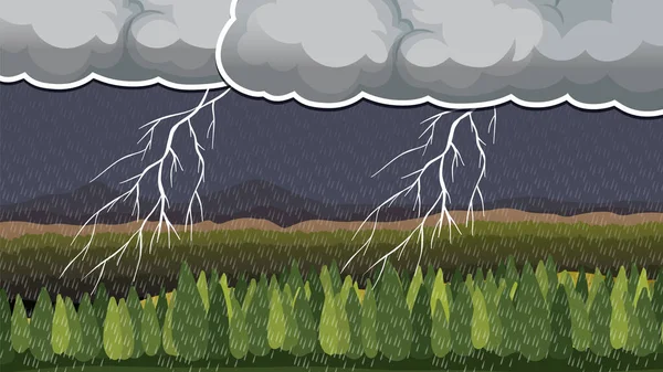 Bliksem Storm Nachts Achtergrond Illustratie — Stockvector