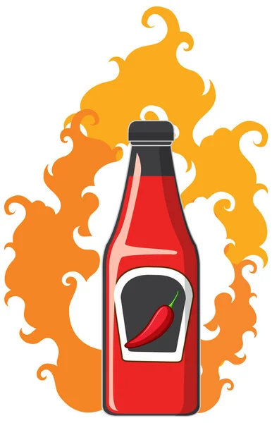 Chili Sauce Bottle Fire Illustration — Stock Vector