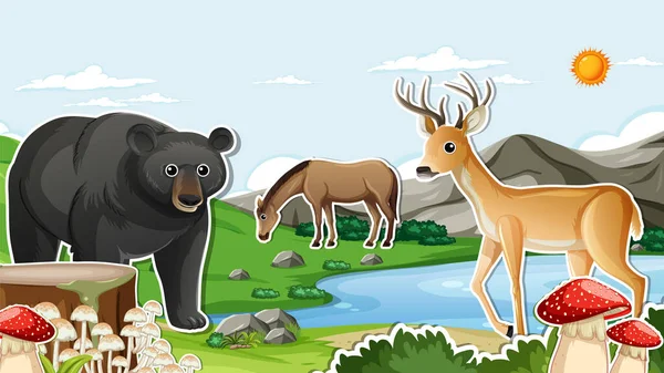 Miniatuur Ontwerp Met Wild Dieren Illustratie — Stockvector