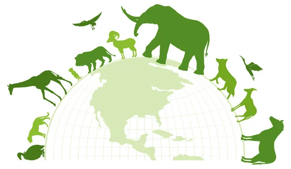 Green Silhouette Wild Animals Illustration — Stock Vector