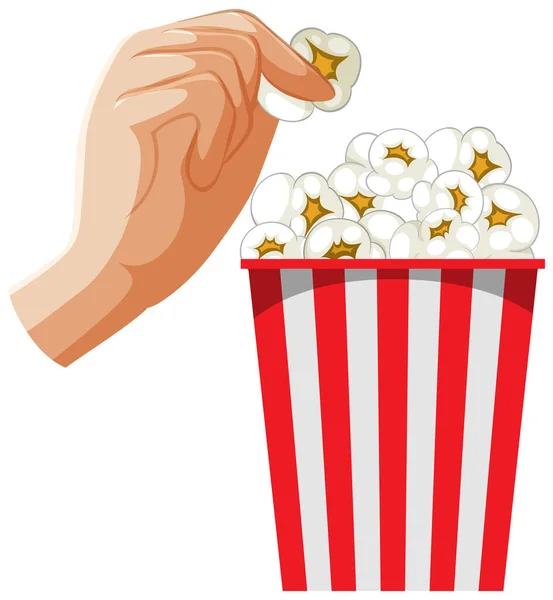 Hand Picking Popcorn Bucket Illustration — Stockvector
