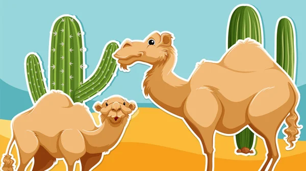 Achtergrond Template Van Kamelen Woestijn Illustratie — Stockvector