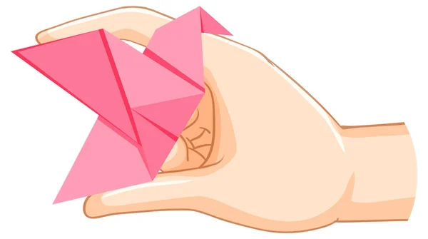 Hand Hält Origami Fliegender Vogel Illustration — Stockvektor
