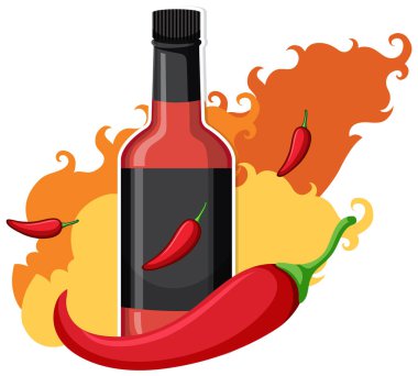 Chili sauce bottle with fire illustration