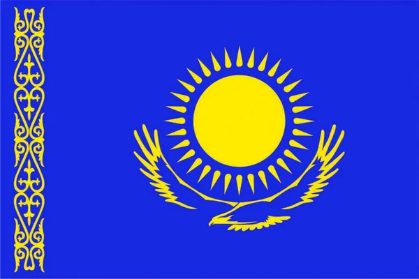 Флаг Республики Казахстан Изображением Солнца Летающей Птицы Желтом Синем Фоне — стоковое фото