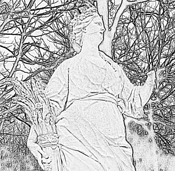 Скетч Скульптура Белая Мраморная Женщина Рук Париже Тюильри — стоковое фото