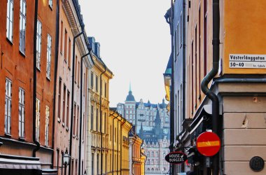 Stockholm. İsveç. 16 Ocak 2019. İsveç 'in başkenti Stockholm' ün tarihi merkezi Gamla Stan bölgesidir. İskandinav mimarisi.