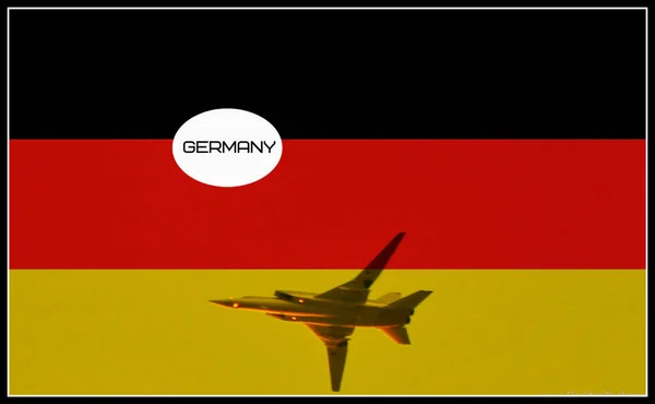 Σημαία Της Γερμανίας Την Εικόνα Του Στρατιωτικού Αεροσκάφους — Φωτογραφία Αρχείου