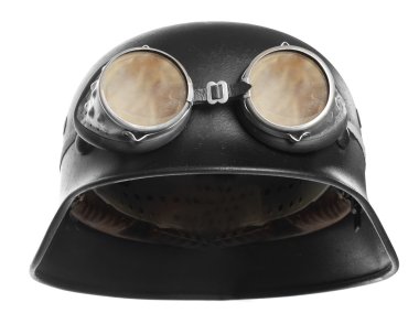 beyaz zemin üzerinde gözlük Retro kask.