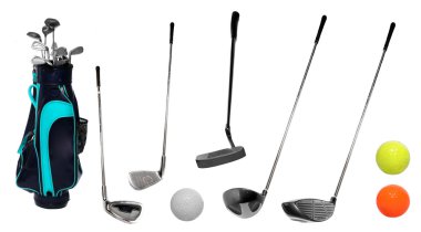 Set of golf clubs and bag with balls. clipart