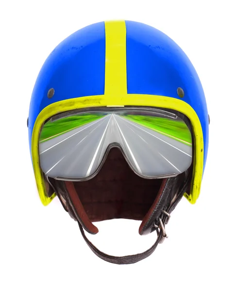 Retro helmet and goggles with highway reflecting. — Stock Photo, Image