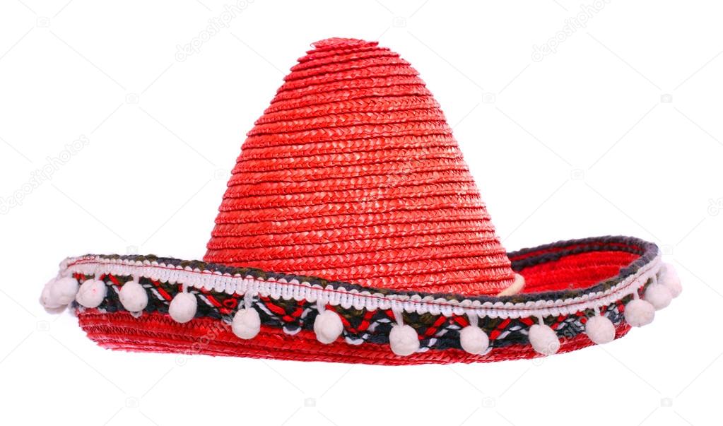 A red mexican sombrero on a white background.